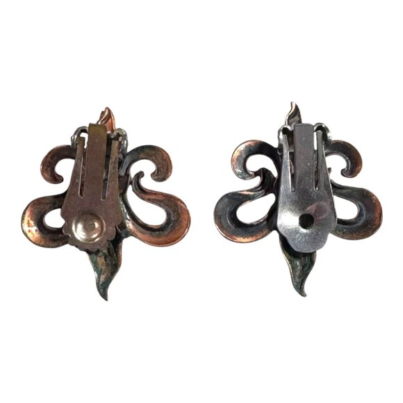 Vintage Renoir Copper Fleur-De-Lis Clip-On Earrings MCM Retro Mid Century - Picture 3 of 6
